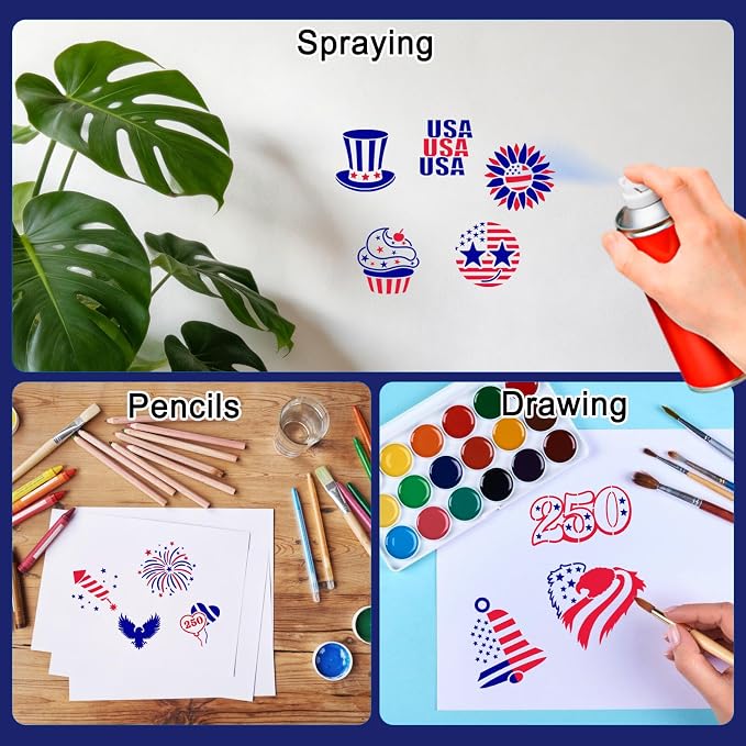 36PCS 4th of July Stencils for Painting,2.8" Cakes Cookies Templates Reusable for Baking,1776 American Independence Day Stencil for Flag Painting Dessert Coffee Patriotic Party Decoration