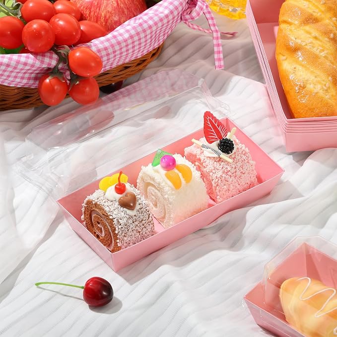 YEXEXINM 100 Pack Paper Charcuterie Boxes with Clear Lids, Disposable Kraft Sandwich Boxes Food Containers To Go Mini Treat Box for Bakery, Desserts, Sushi, Fruits, Cookies, Valentine Boxes (Pink)