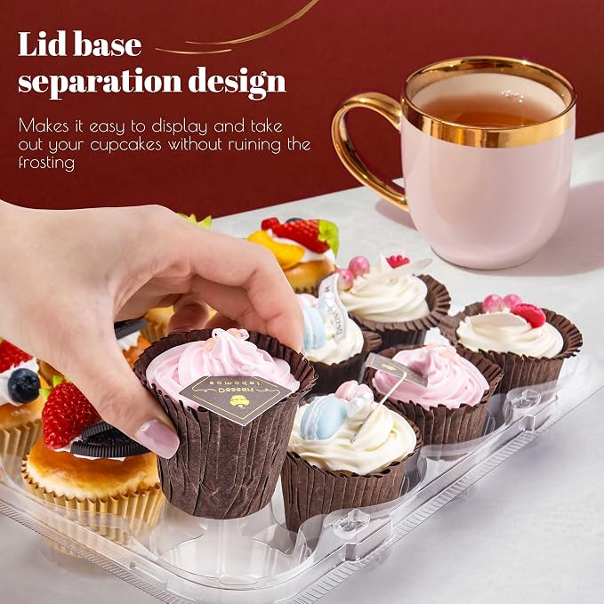 NPLUX 12 Count Cupcake Containers 20 Pack Cupcake Holders with Detachable Tall Dome Lids Clear Plastic Stackable Cupcake Boxes for 240 Cupcakes, BPA Free, Standard Size