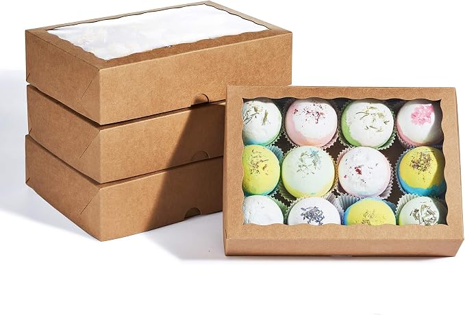 24PCS 10 x 7 x 2.5 inches Brown Strawberries Boxes with Display Window, Sweet Treat Boxes for Cookies, Donuts, Macarons, Muffins& Hot Coca Bombs, Perfect for Any Celebration