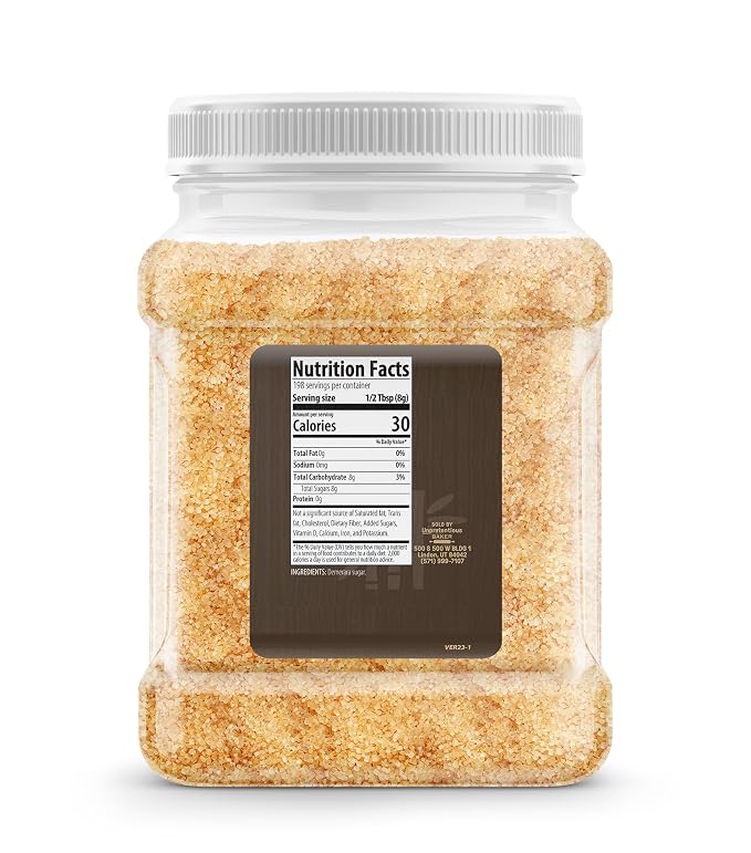 Unpretentious Demerara Sugar 3.5 Pounds, Food Storage, Raw First-Pressed Sugarcane Crystals For Drinks & Baking