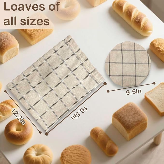 XL Linen Bread Bag for Homemade Sourdough with Proofing Cover, Reusable Organic Linen bags with TPU Lining, BPA-Free, Food-Grade Cloth Storage Bags with Freezer Compatibility