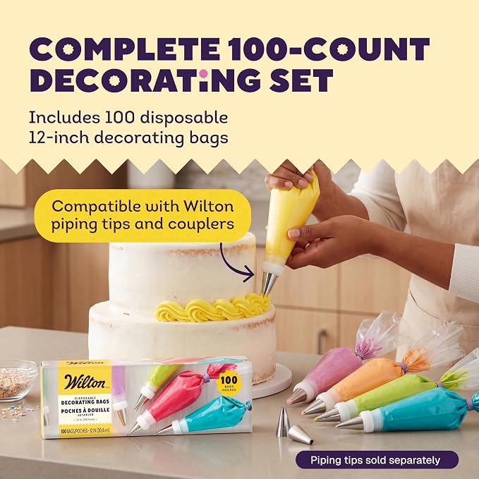Wilton Disposable Decorating Bags - Piping, Icing & Cake Decorating - Perfect for Baking Creations - Baking Accessories - Packaging May Vary - 12-Inch, 100 Count