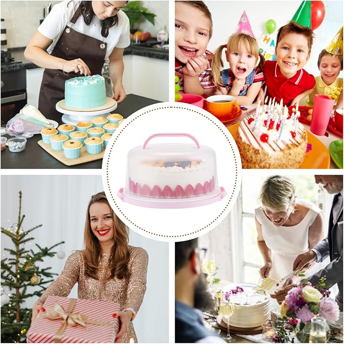 Cake Container - Cake Holder for 10 in Cake with 2 Handles Cupcake Carrier | Cake Carrier with Lid and Handle, BPA-Free Plastic Cover Two Sided Base for Transport Pies Nuts Fruit Perfect Gifts