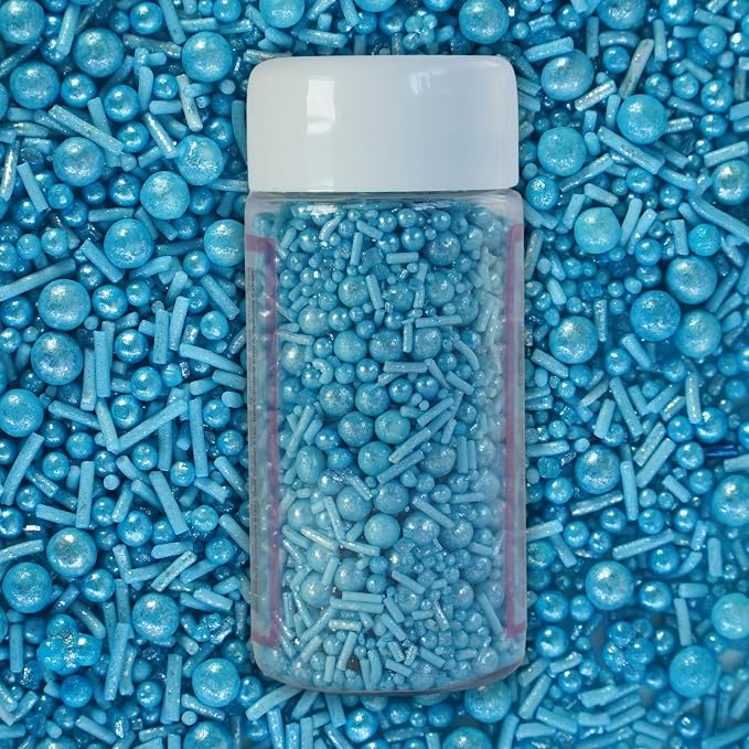Confect Christmas Sprinkles | Bright Blue | Pearl | Vermcelli | Edible Sprinkle | Frozen Sprinkles for Baking & Cake Decorative | Birthday & Cookie Sprinkle | Vegan, Gluten-Free, Soy-Free, Dairy-Free, Palm Oil-Free- 4.2 Oz