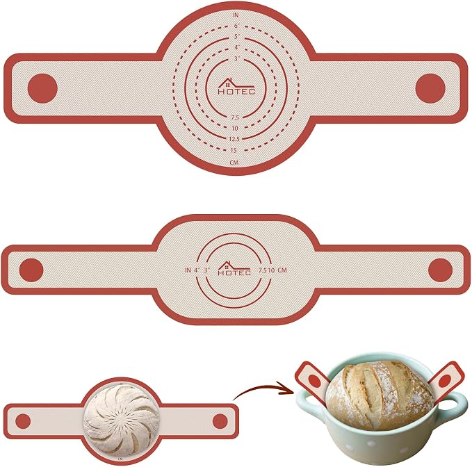 HOTEC 2 Pcs Silicone Bread Sling for Dutch Oven, 0.7MM Thickened Heat Resistant to 500°F Non-Stick Baking Mat with Long Handle Easy to Transfer Sourdough Bread, Dutch Oven Liners Baking Supplies