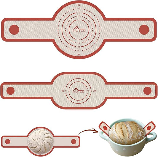 HOTEC 2 Pcs Silicone Bread Sling for Dutch Oven, 0.7MM Thickened Heat Resistant to 500°F Non-Stick Baking Mat with Long Handle Easy to Transfer Sourdough Bread, Dutch Oven Liners Baking Supplies