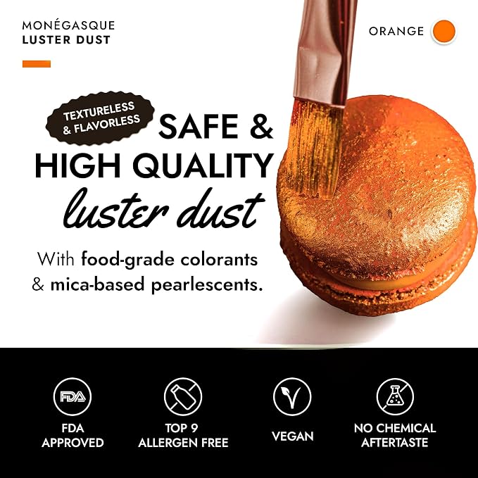 MONÉGASQUE Orange Edible Glitter for Drinks 7g – Edible Glitter for Cakes & Cocktails - Orange Luster Dust for Cocktail, Cake, & Strawberries - Drink, Food Decorations, Cake Decorating Spray