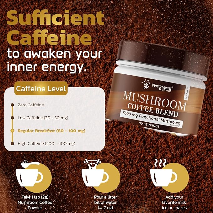 Mushroom Coffee, 90 Servings Organic Mushrooms Instant Coffea, Great Tasting Colombian Keto Coffee, 7 Superfood Mishrooms Lions Mane, Chaga, Reishi, Cordyceps, Maitake, Shiitake, and Turkey Tail - Pack of 2