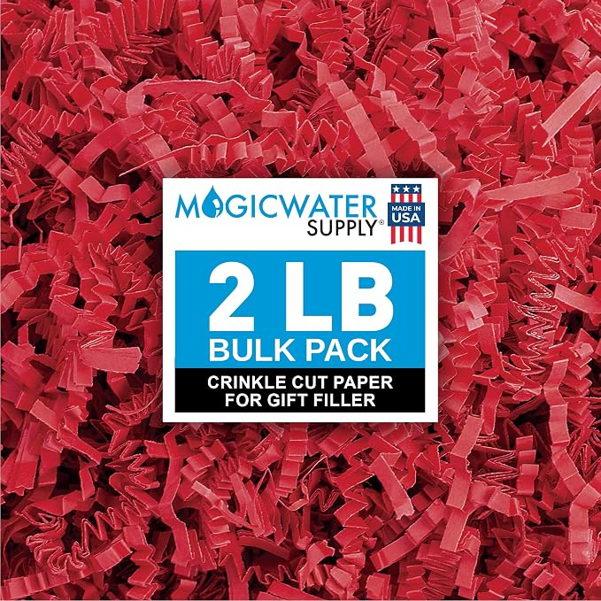 MagicWater Crinkle Cut Paper for Gift Baskets - 2LB - Red - Perfect for Shredded Paper Filler, Basket Filler, Gift Boxes, Bridesmaid Gifts, Christmas Stuffers & More – Ideal for All Occasions
