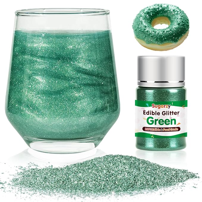 Edible Green Glitter for Drinks, Food Grade 10g,St. Patricks's Day Sprinkles Cake Decorating Supplies, Edible Luster Dust for Cocktail Beverages,Food Coloring Shimmer Powder for Baking,Cake Cupcakes Cookies Drinks Candy Spring Birthday Party Decorations