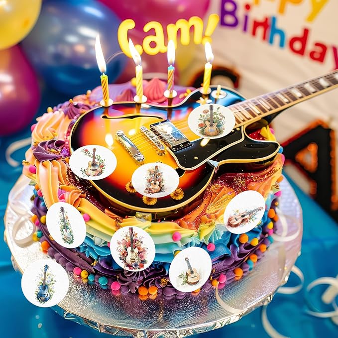 36PCS Edible Guitar Cupcake Toppers Wafer Paper Music Instrument Cake Picks Music Guitar Birthday Cake Topper Musician Cupcake Picks for Concert Theme Party Decor