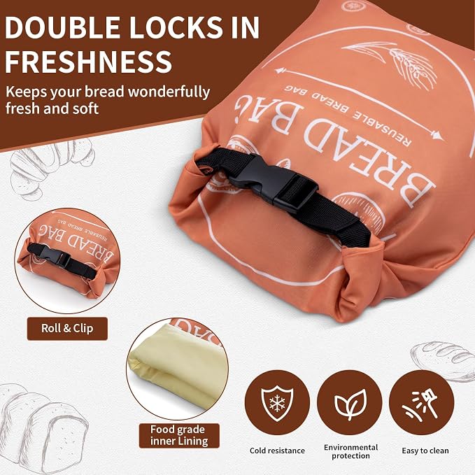 2 Pack Bread Bags for Homemade Loaf (17" x 13") - XL Reusable Sourdough Keeper to Keep Fresh, Pure Cotton Beeswax Lining, Food Storage Bag with Instructions on Gift Box (Orange&Grey)