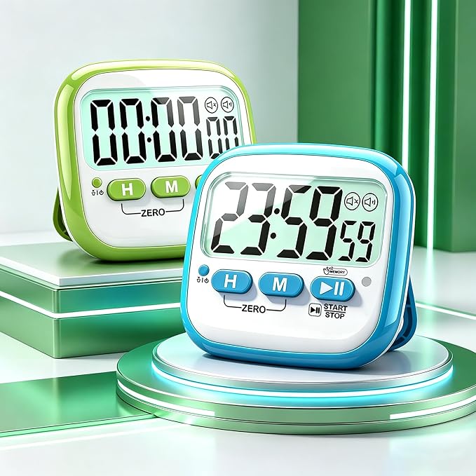 Antonki 2 Pack Classroom Timers for Kids Teachers, Magnetic Countdown Digital Kitchen Timer for Cooking, Study, Exercise, Games, Time Mangement - Loud/Silent Mode - Battery Included