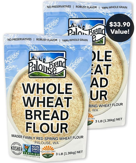 Palouse Brand Certified Glyphosate Residue Free Whole Wheat Bread Flour | 6 LBS (2-3 lb bags) | Small Batch Stone Ground | Non-GMO | 100% Non-Irradiated | Kosher |