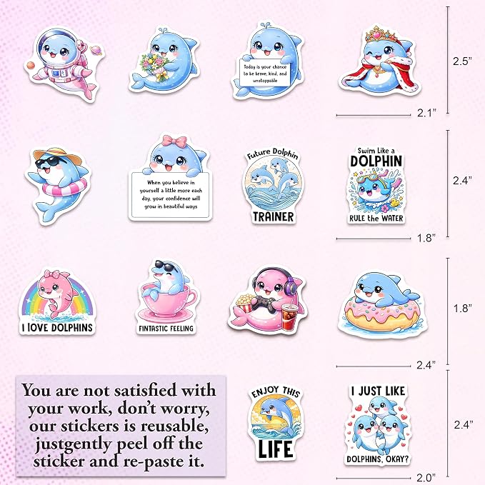 Dolphin Stickers 50PCS – Waterproof Vinyl Animals Sea Decals for Water Bottles, Laptops, Journaling – Non-Repeating Decals, High-Definition Print Gift