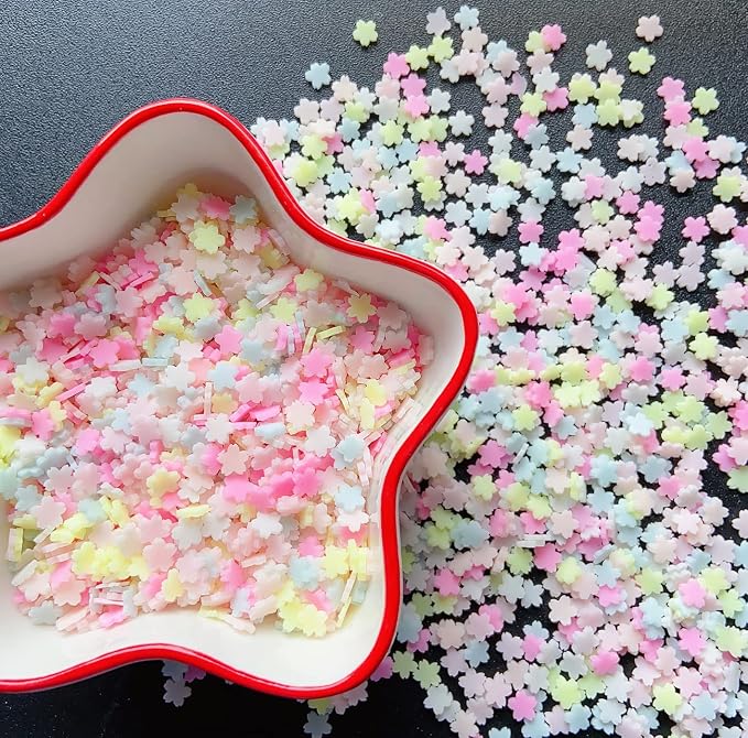 EHOPE 50g Fake Sprinkles Resin Sprinkles Fake Candy Sprinkles Clay Sprinkles Polymer Sprinkles Polymer Clay Slices for Nail Art DIY Crafts Cake Phone Case(Pink Cherry Blossoms Slices-08）