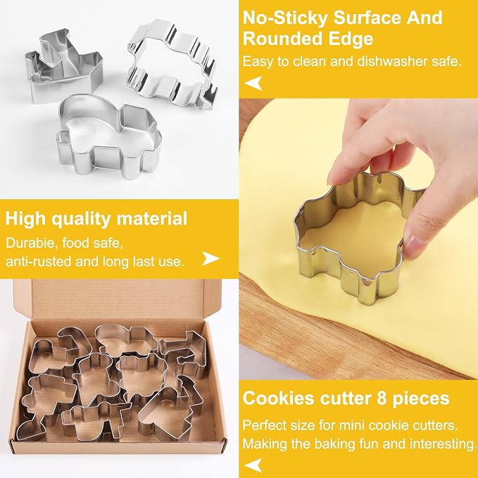 ZADE Construction Theme Bulldozer Cement Mixer Dump Truck Crane Excavator Forklift Train Cookie Cutters Set 8 Pcs Stainless Steel Cookie Biscuit Sandwich Mold Fondant Cutter for Baking