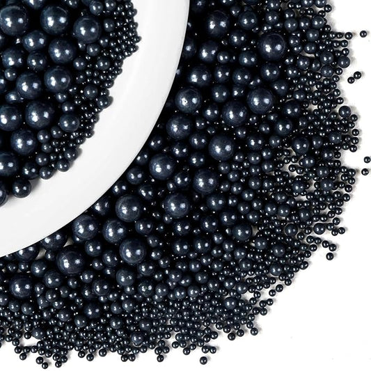 Dazzjoy Edible Black Sugar Sprinkles, Pearl Candy Sprinkles for Cake Decorating, Food Grade, Cupcake Toppers and Black Cake Decorations, Wedding Party Valentines Supplies(130g/4.58oz)