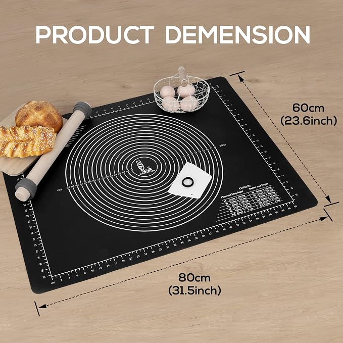 Non-Slip Silicone Pastry Mat Jumbo 31''by 24'' for Non Stick Baking Mats, Table/Countertop Placemats, Dough Rolling, Kneading/Fondant/Pie Crust Pad by Super Kitchen