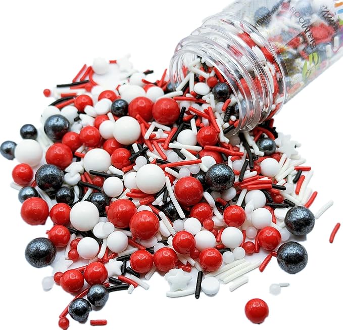 SE Si&Moos Red White and Black Sprinkles 3 OZ Black White and Red Edible Pearls for Cake Decorating Edible Pearls and Sequins Sprinkles Mix for Baby Shower Halloween Christmas Cookie Decorations