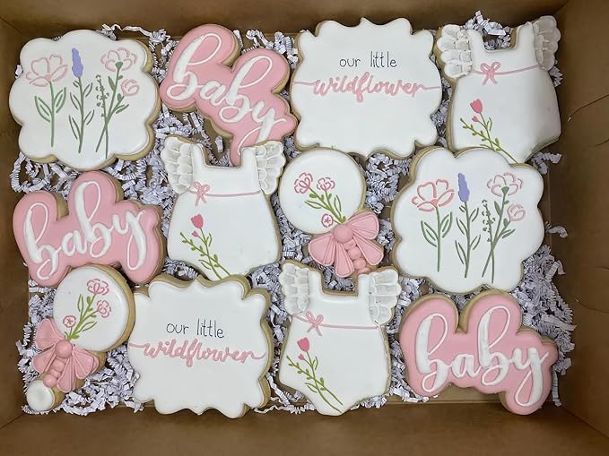 16Pcs Scroll Tile Small Wildflower Flower Cookie Stencils for Baking, Royal Icing, Sugar Cookie, Art Cards Decorating Tools ﻿