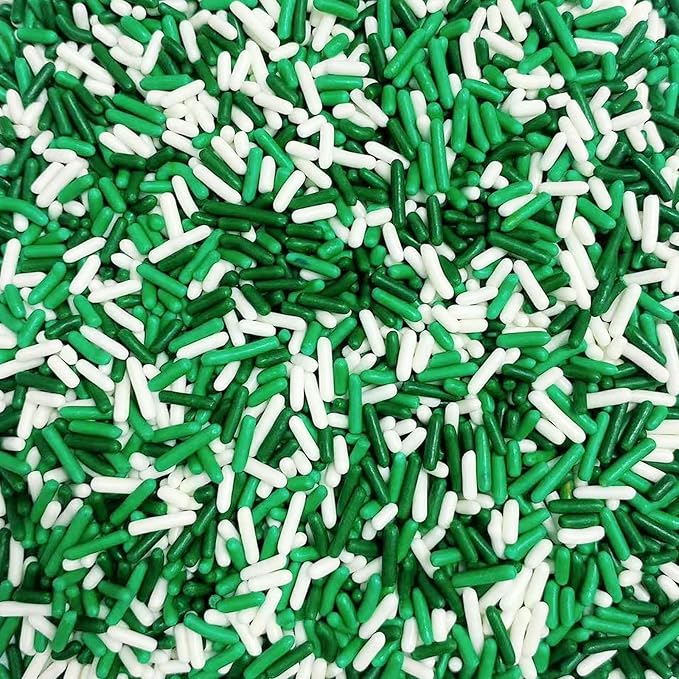 Sentovac St Patrick Soft Jimmies Sprinkles Edible for Cake Decorating Green White Sprinkles Sugar Candy Cookie Cupcake Topper Ice Cream Baking Decorations Vanlentine Christmas Supplies 3.35oz