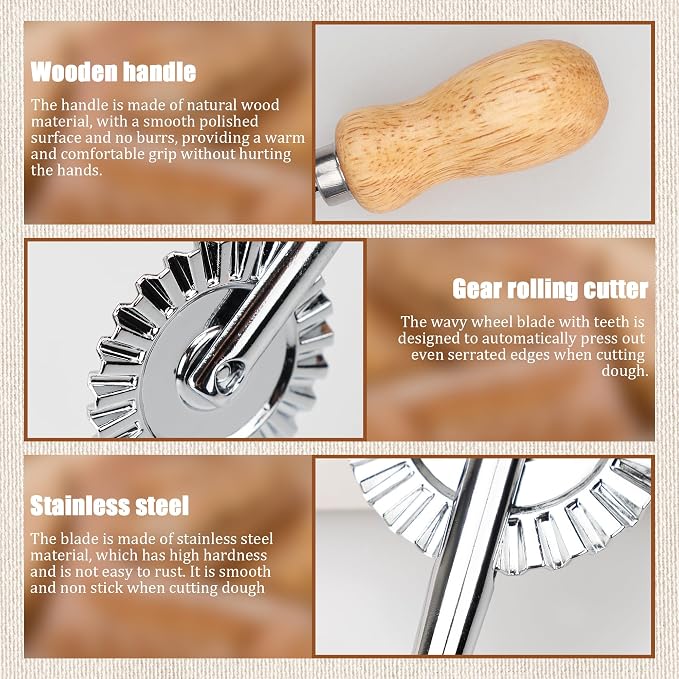Short Handle Small Cutter Wheel - Exquisite Wooden Handle, Perfect for Pasta, Pizza, Ravioli, Cookie - Versatile Crinkle and Pastry Cutter for Effortless Slicing