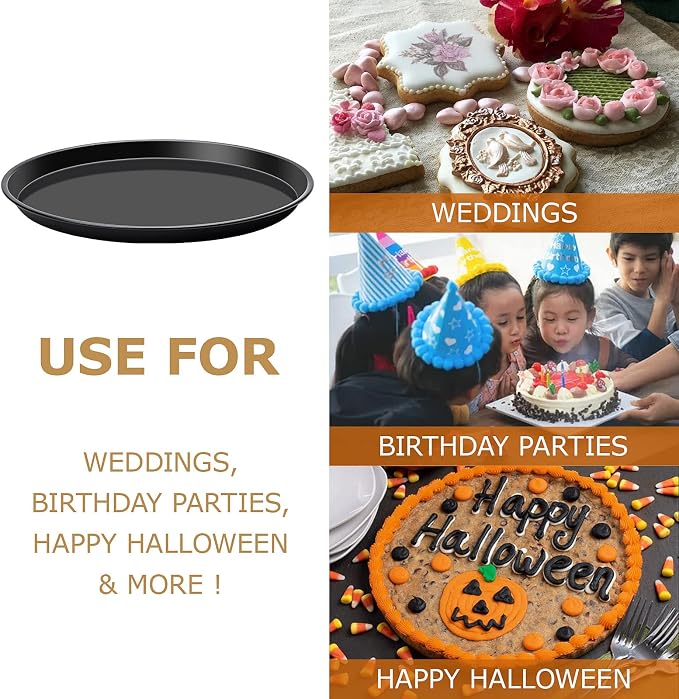 Yomvzake Large Cake Pan, 12 Inch Round Cake Pan Giant Shollow Pan Round Cookie Sheet Black Carbon Steel Tray Pan for Christmas Baking