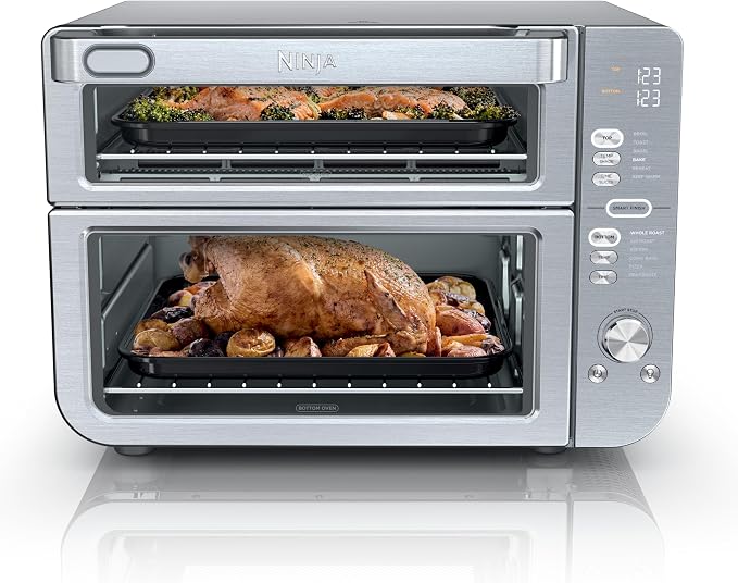 Ninja Double Stack XL Countertop Oven & Air Fryer, 12-in-1, Flexdoor, FlavorSeal, SMART FINISH with DualZone Technology, Countertop Oven, Air Fryer, Bake, Broil, Reheat, Pizza, Stainless Steel, DCT601 (Renewed)