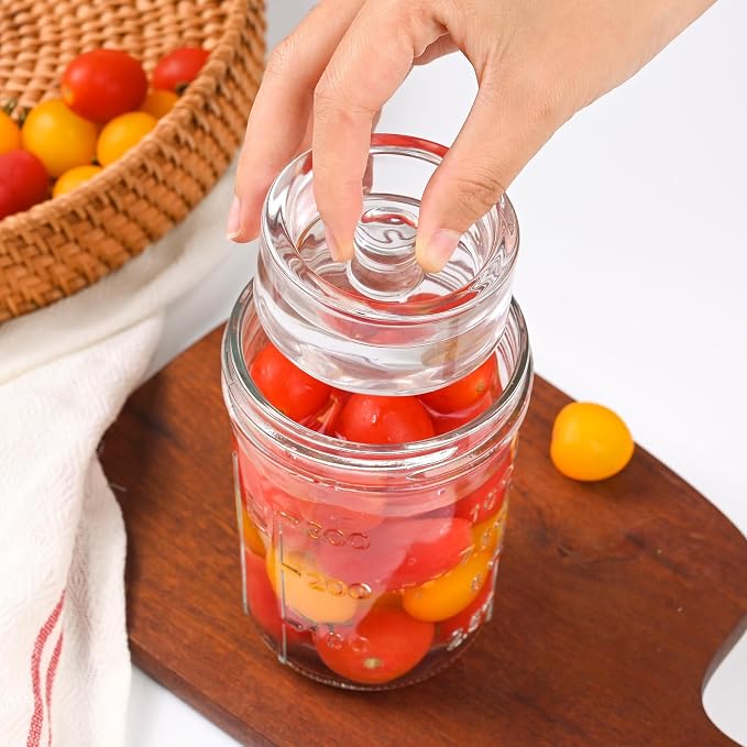 Xileanalee Fermentation Weight Glass 4 Pack for Wide Mouth Mason Jar-Easy Grip Handle Fermenting Weights for Pickling -7Oz 2.75inch Canning Weights for Fermenting
