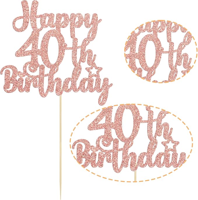 Gyufise 1Pc Happy 40th Birthday Cake Topper Glitter Cheers to 40 Years Old 40th Birthday Cake Pick for Celebrating 40th Birthday Anniversary Party Cake Decorations Supplies Rose Gold