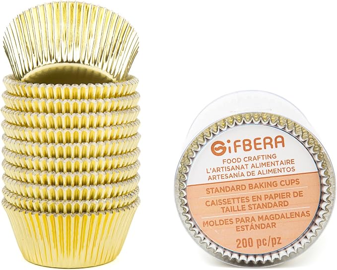 Gifbera Standard Gold Foil Cupcake Liners Wrappers Metallic Baking Cups, 200-Count