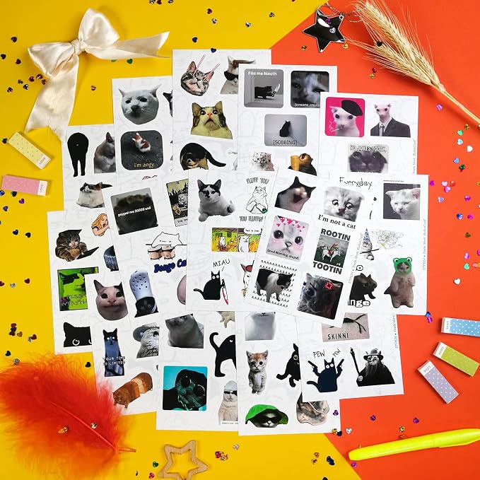BulbaCraft 100Pcs Cat Meme Stickers - Funny Cat Stickers, Gifts for Women & Men