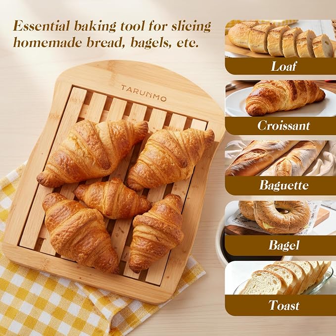 Bamboo Bread Board with Crumb Tray, 13 x 10 Inch Bread Cutting Board for Sourdough, Challah and Homemade Loaves, Natural Bamboo Bread Serving Tray