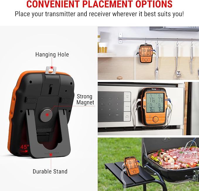 TempPro TP27 500FT Wireless Meat Thermometer for Grilling and Smoking with 4 Probes BBQ Kitchen Food Cooking Digital Thermometer for Meat Turkey Cooking Gift for Dad Him Husband (Previously ThermoPro)
