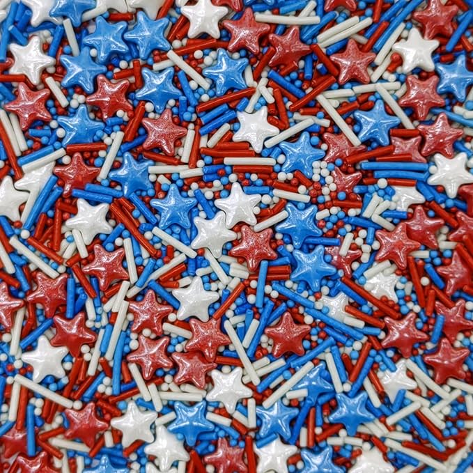 Patriotic Mixed Red & Blue & White Pearls Sprinkles Edible Stars Cake Decorating Stars Cake Decorations Cupcake Toppers Cookie Decorating Perfect for Cakes,Cupcakes,Desserts Toppings 3OZ