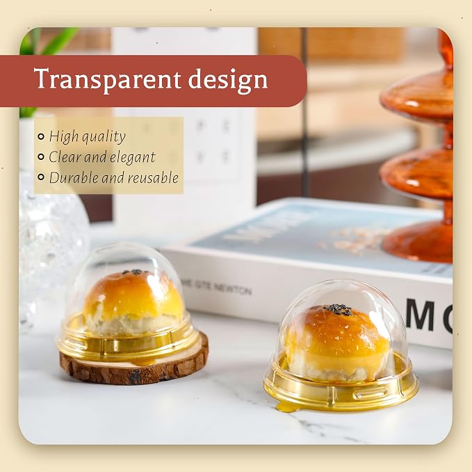 NPLUX Mini Individual Cupcake Container Mini Cupcake Holder Desk Pet Containers for Chocolate Covered Cookies, Strawberry, Mooncake(100 Pack, Gold)