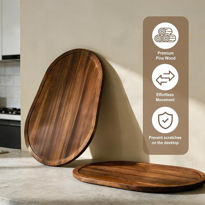 Mixer Slider Mat for KitchenAid 5-8 Qt Bowl Lift Stand Mixers, Pine Wood Moving Tray Storage Organizer for Kitchen Countertop Accessories and Attachments(5-8 Qt,Brown)