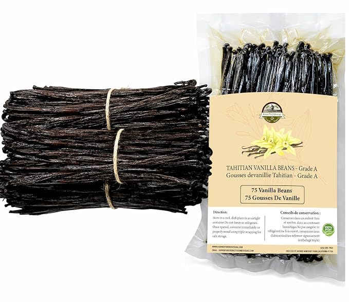 75 Plump Tahitian Vanilla Beans Bulk for Making Vanilla Extract, Vanilla Beans Grade A++, From Papua, Perfect Homemade Extract, baking and cooking (25 BEANS)