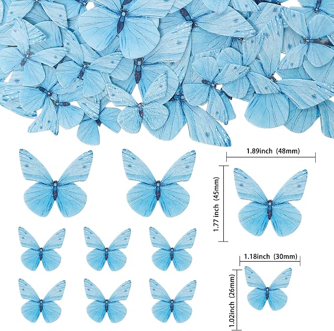Gyufise 72Pcs Edible Butterfly Cupcake Toppers & Decorations for Butterfly Theme Baby Shower & Kids Birthday Party Cake Supplies - Blue