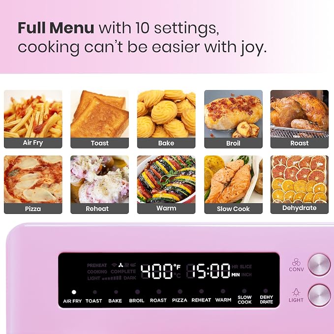 VAL CUCINA Retro 26.3 QT Infrared Heating Air Fryer Toaster Oven, Extra Large Countertop Convection Oven 10-in-1 Combo, 6-Slice Toast, Enamel Baking Pan Easy Clean with Recipe Book