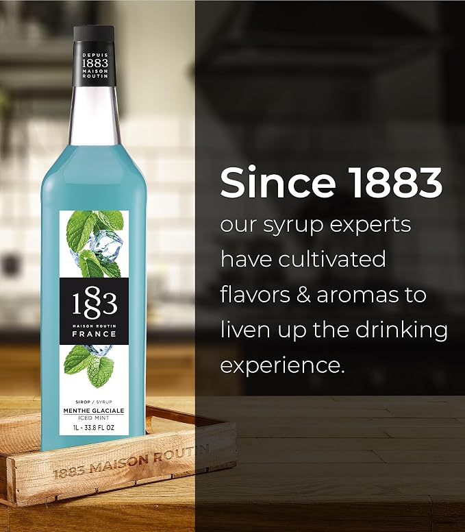 1883 Iced Mint Syrup for Drinks, Made in France, 1 Liter Glass Bottle
