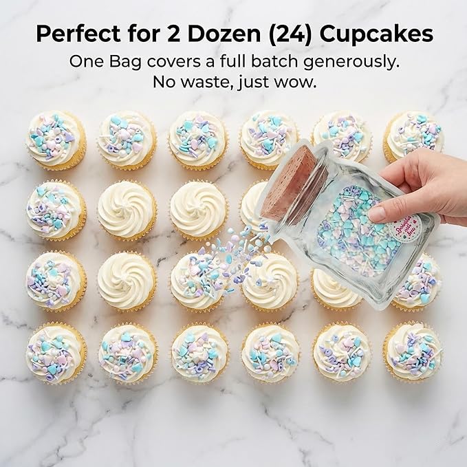 Peelit Baby Shower Sprinkles Mix, 4oz | Pastel Edible Pearls & Baby Onesie Shapes, Soft & Tasty Cupcake Toppings, Gender Reveal & Birthday Decor, Resealable Bag