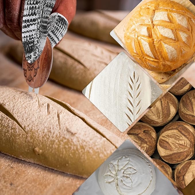 18Pcs Wooden Lame Bread Scoring Tool, Bread Scoring Lame for Baking, Including 2 Lames, 2 Leather Protective Covers, 10 Blades, 4 Finger Protectors