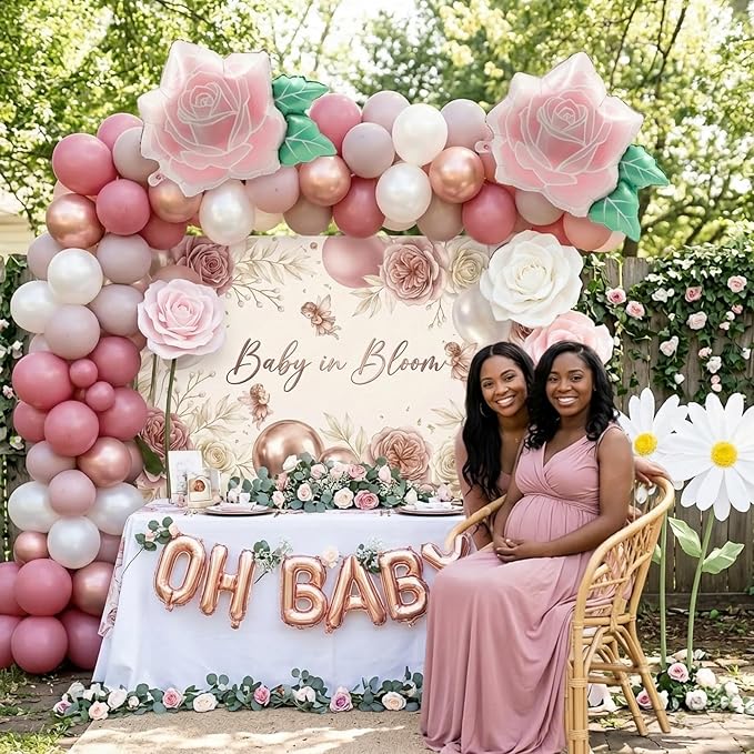 Mother's Day Party Decorations Kit - with Dusty Pink Rose Gold Balloon Arch Kit - Flower Foil Balloons for Mother's Day Party Decorations, Best Mom Ever Floral Party Supplies
