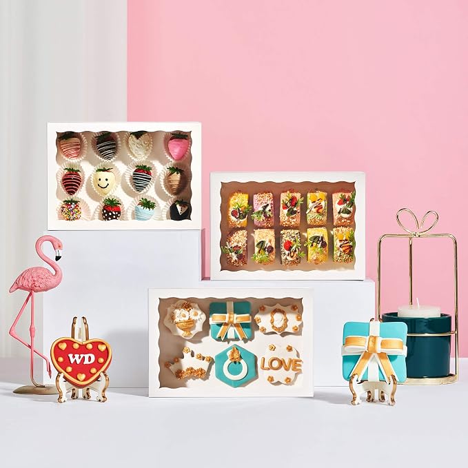 12PCS 10 x 7 x 2.5 inches Cookies Bakery Boxes with Window, Cakesicle, Chocolate Bomb, Macaron, Clear Chocolate Covered Strawberries, Pretzel Rods Boxes