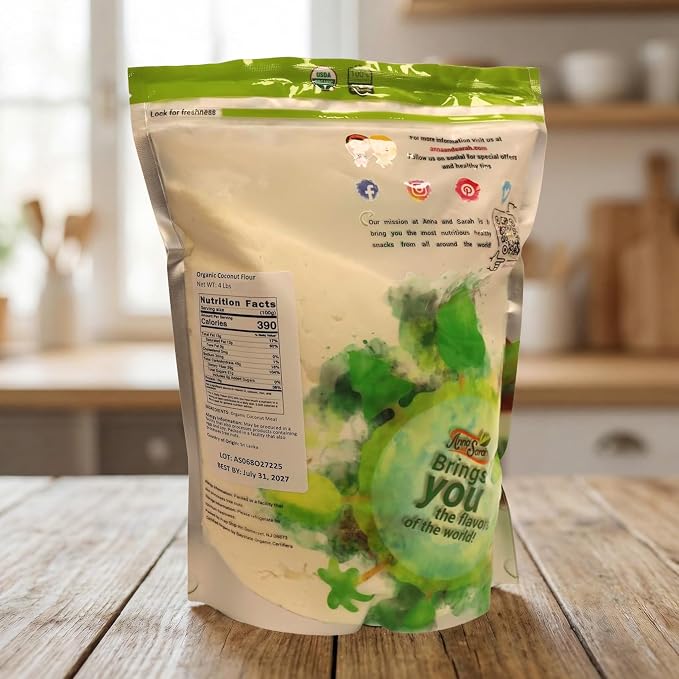 Anna and Sarah Organic Coconut Flour, Kosher, Gluten Free, Halal, Non GMO, Vegan, Keto Friendly, in Resealable Bag (4 LBS)