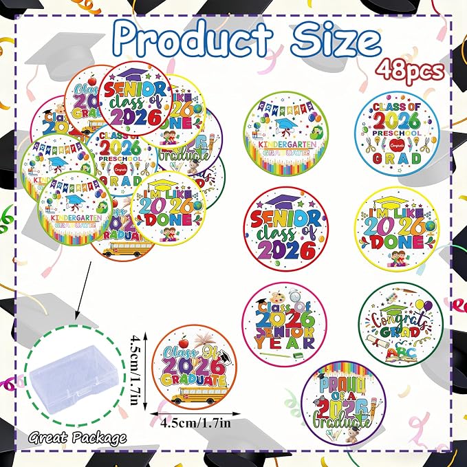 48pcs Edible 2026 Kindergarten Graduation Cupcake Toppers Wafer Paper Preschool Cake Decorations Edible Class of 2026 Cupcake Picks for 2026 Kindergarten Grad Theme Party Cake Decor Supplies