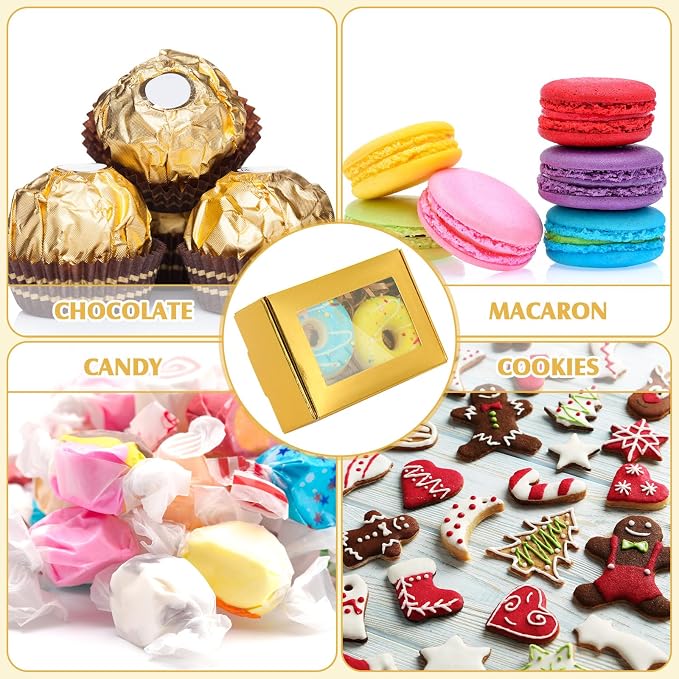 Zonon 60 Pcs Soap Boxes for Homemade Packaging, Mini Kraft Boxes with Window for Bakery Candy Soap Making Gift Packaging, 3.7x2.6x1.4 Inch (Light Gold)